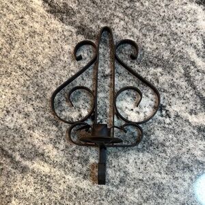 Elegant Black Wrought Iron Candle Wall Sconce